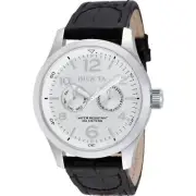 Invicta Men's Watch I-Force Date-Day Silver Tone Dial Black Leather Strap 13008