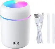 EZONEDEAL Portable Mini Humidifier, 300ml Small Cool Mist Humidifier With Colorful LED Night Light, USB Personal Desktop Humidifier For Car Office Home Travel, Auto Shut-Off (White)