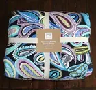 Pottery Barn Teen Bohemian Paisley Sherpa fleece corduroy Throw Blue Black 50x60