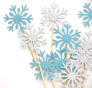 Confetti! - Snow Flake Cupcake Toppers Toothpicks, Sliver/Blue/Snow (Pack of 20) snowflake