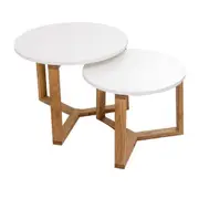 [Florabelle Living] 2 Piece Olwen Oak Wood Nesting Side Table Set