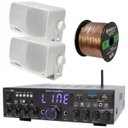 Pyle PDA4BU Bluetooth Stereo Home Receiver, 2x 3.5'' White Box Speakers, Wire