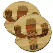 Southwest Cactus Pattern Wood Car Coaster Gift Set fit Car & Truck Cup Holder
