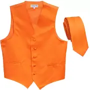 New Men's Formal Tuxedo Vest Waistcoat_2.5" skinny Necktie solid orange wedding