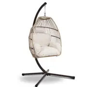 Outdoor Hanging Swing Chair Stand Egg Hammock Rattan Wicker - Latte
