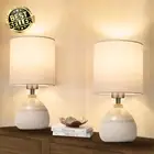 Set of 2 Bedside Table Lamps Ceramic Base 3 Color LED Bedroom Nightstand Lights
