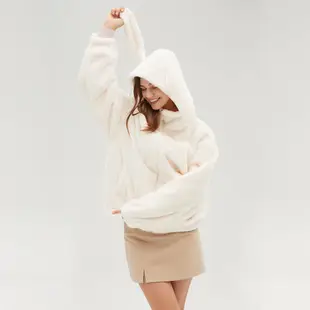 Ohsunny Cute Ears Hoodie 保暖蓬鬆人造毛皮短外套派克大衣外套帶口袋