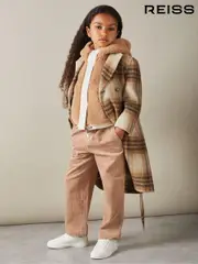 Reiss Brown Maeve 4-9 yrs Checked Wool Blend Blindseam Coat (E27159) | $265