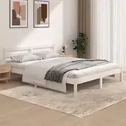Queen Bed Frame, White Wood Platform Bed, Modern Wooden Bedframe with Headboard, Solid Frame, Mattress Base, 153x203 cm (AU Queen Size)