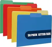 Pack of 30 File Folders Colourful Folder Organiser Expanding File Document Folder 1/3 Cut Manila for Home School Office Supplies