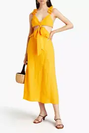 RRP€707 ZIMMERMANN Aliane Linen Ruffle Midi Dress Size US8 AU2 M Cut Out