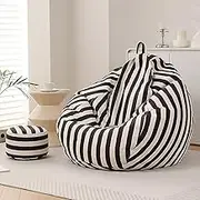 EdNey Stuffed Animal Storage Bean Bag Cover, Washable Fiber Velvet Fabric Lazy Sofa Chair Cover for Organizing Plush Toys or Textile, Ideal for Adults and Teens,Zebra Stripes,90x100cm