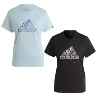 在飛比找ETMall東森購物網優惠-Adidas 女裝 短袖上衣 膠印LOGO 純棉 藍/黑【運