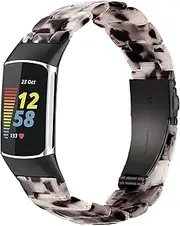 Wongeto Resin Bands Compatible for Fitbit Charge 5 Band,Women Men Resin Replacement Wristband Strap Blacelet for Fitbit Charge 5