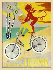 1908 French Bicycle Advertising Poster Joie d'enfer sur Lucifer Cycle Tour 18x24