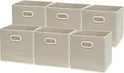 SimpleHouseware 11 Inch Foldable Storage Cubes with Handle, 6 Pack, Beige