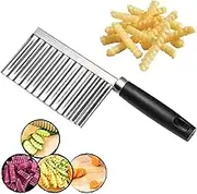 Potato Crinkle Cutter Knife,Potato Chips Wave Knife Stainless Steel Wavy Potato Slicer, Wave Fries Cutter Slicer with Stylish Rubber Handle for Food Veggie Salad Carrots French Fries
