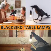 Raven Table Lamps Vintage Resin Bird Lamp Bedroom Bedside Crow Desk Light Decor