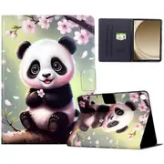 For Samsung Galaxy Tab A9+ Stand Case Pattern Printing Tablet Leather Cover with Auto Wake/Sleep Multicolor Sakura Panda