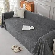 Plobeca Chenille Sofa Covers Boho Sofa Covers Blanket L Shape, Soft Washable Couch Covers for Sofa Furniture Protector Herringbone Pattern Sofa Cover with Tassel (Dark Gray, 180x130cm)