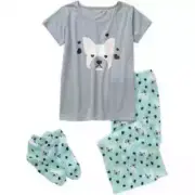 Gyrl Co. Girls' 3 Piece Sleepshirt, Pants, and Slipper Set, Size Large (10-12)