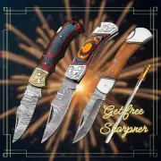 3x Premium Handmade Damascus Steel Folding Pocket Knife EDC Multipurpose /Sheath
