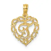 14K Yellow Gold 14Ky Heart Script Letter T Initial Charm