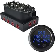 Air Ride Suspension Valve Block Solenoid Valve 12V 4 Port 200psi Direct Action + Air Pressure Gauge Dual Digital Display BLUE