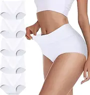 [Cozyroam] Women's Cotton Underwear Pack of 5 High Waist Underwear Stretch Tummy Control Panties for Women Hipster Breathable Briefs Soft Panties Multipack White
