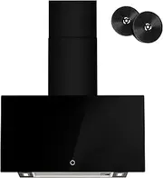 FIREGAS Cooker Hood 60 cm, Energy Saving Brushless Motors, Black Tempered Glass, Suction 350m³/h, Touch, 3 Levels of Power, Light and Carbon Filter