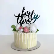 Acrylic Black 'forty two' Birthday Cake Topper 42nd Party Decorating Supplies