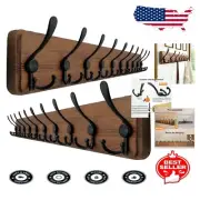 Elegant Rustic Wall-Mounted Coat Rack with 10 Heavy Duty Tri Hooks Set of 2