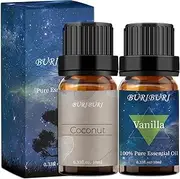 BURIBURI Vanilla Essential Oil and Coconut Oil Essential Oil 2Pack Essential Oil Set, 100% Pure, Natural Essential Oils 10ml for Diffusers, Masage, Candle Making Soap Making (Coconut+Vanilla)