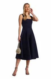 QUIZ Scuba Foam Square Neck Skater Dress in Navy at Nordstrom, Size 10