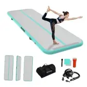 Air Tumbling Mat Tumble Track, 4/8inch Inflatable 10ft(3x0.9x0.1m) Mint green