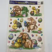 NOS Window Clings EASTER Static Cling BUNNY Rabbits CHICKs EGGs 2002 Vintage USA