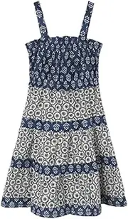 [Generisch] Girls 10-16 Years Summer Dress with Straps Floral Blue and White Boho Casual Lightweight Soft Panel Dress for Summer
