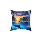 Ocean Sunset Dolphin Pillow, Nautical Decor, Beach Home Accent, Coastal Gift,