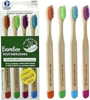 The Turtle Tribe Bamboo Eco Toothbrush, Family Value 4 Pack, Soft Bristles, Every purchase funds beach cleans to protect our precious oceans, natural and biodegradable handle