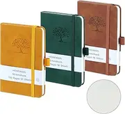 HOMEMARS Notebook A6, 3-Piece Notebook Set, Dotted, Notepad, Brown, Yellow, Green, 192 Pages, Notebook, Notepad, A6, Journal, Travel Journal, Leather Notebook, Embossed Tree Design