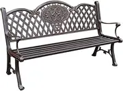 Outdoor Park Bench 59.0 Inch Outdoor Terrace Bench with Backrest and Armrests, Cast Aluminum Metal Garden Bench Patio Garden Bench
