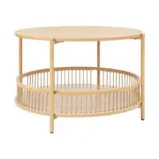 Avayah Round Coffee Table with shelf 74W x 47H Oak Woodgrain