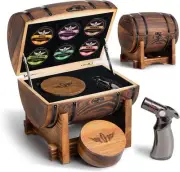 Premium Barrel Set with 6 Flavors Wood Chips, Whiskey Smoker Kit (No Butane)