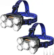 2 Pcs Rechargeable Headlamp - High Lumens Bright LED Headlight - Waterproof USB Head Flashlight with 4 Modes – Adjustable Headband Light for Camping Outdoor Running Hiking Fishing