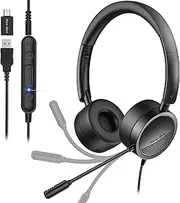 USB Headset New bee Computer Headset in-Line Call Controls Office Headset with Noise Cancelling Micphone Call Center Headset for Skype, Zoom, Laptop, Phone, PC, Tablet, Home