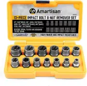 IMPACT BOLT EXTRACTOR TOOL Nut Removal Socket Tools Set 13 Piece By AMARTISAN