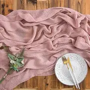 AOKSUNOVA Table Runner Pink Cheesecloth Table Runner Boho Gauze Table Runner Rustic 3m for Wedding Bridal Baby Shower Cake Table Decorations Party