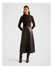 [Forever New] Brooklyn Vegan Leather A Line Midi Dress in Brown