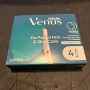 GILLETTE VENUS FACIAL HAIR & SKIN CARE RAZOR REFILLS 4 CARTRIDGES NEW