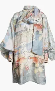 Zimmermann Illustration Crystal Embellished Floral Linen & Silk Dress Size Small
